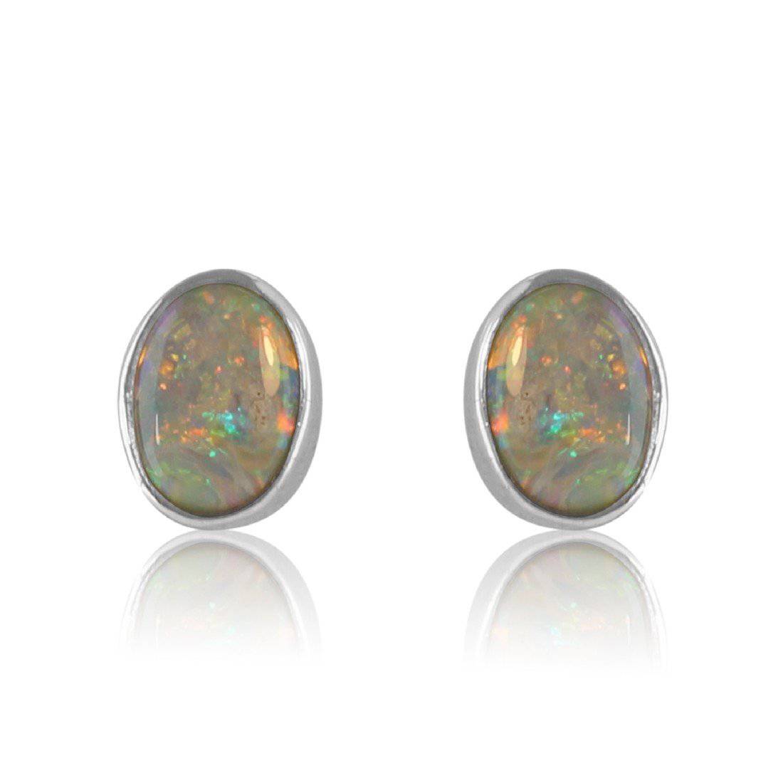 Sterling Silver Black Opal studs - Masterpiece Jewellery Opal & Gems Sydney Australia | Online Shop