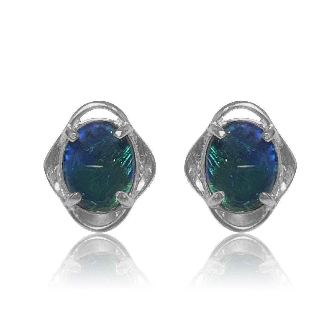 Sterling Silver Gold plated 10x8mm Triplet Opal studs - Masterpiece Jewellery Opal & Gems Sydney Australia | Online Shop