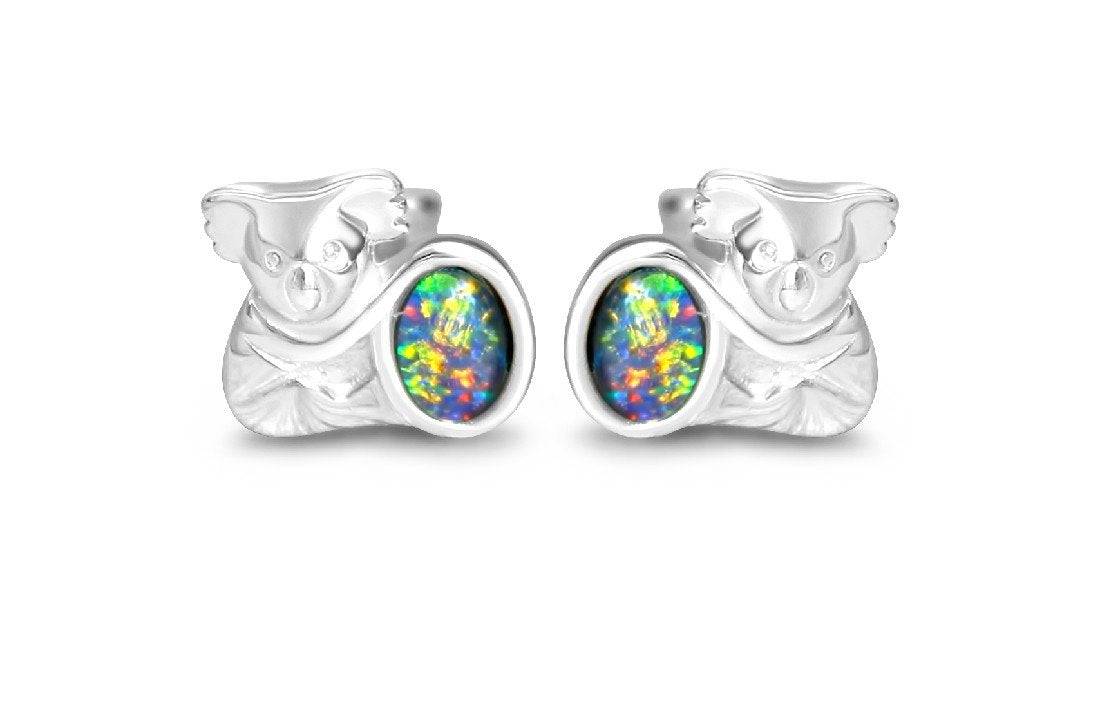 Sterling Silver Koala Opal triplet studs - Masterpiece Jewellery Opal & Gems Sydney Australia | Online Shop