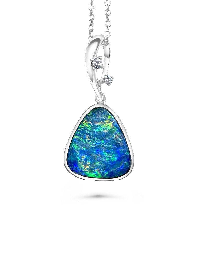 14kt White Gold Black Opal and Diamond pendant - Masterpiece Jewellery Opal & Gems Sydney Australia | Online Shop