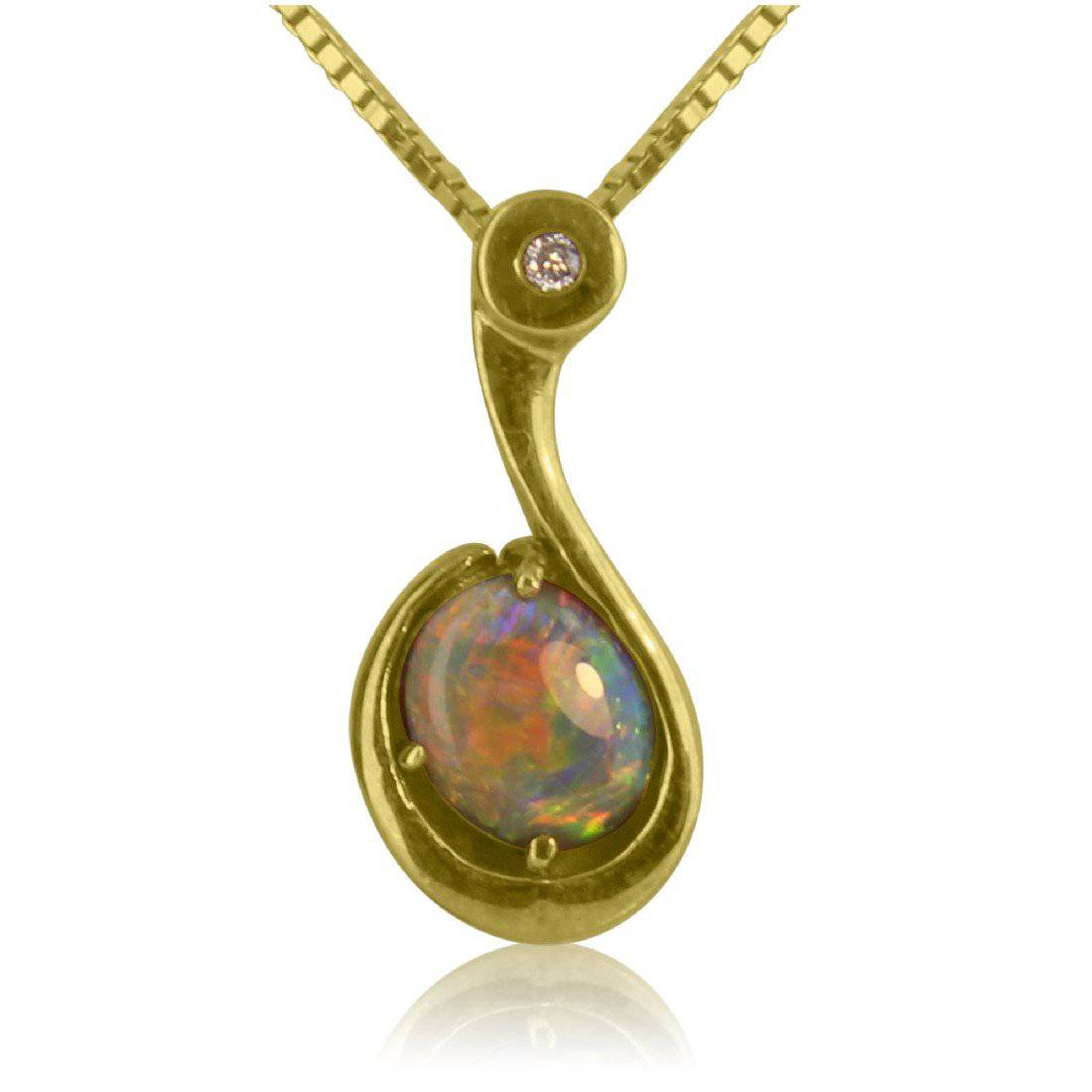 9kt Yellow Gold White opal and diamond pendant - Masterpiece Jewellery Opal & Gems Sydney Australia | Online Shop