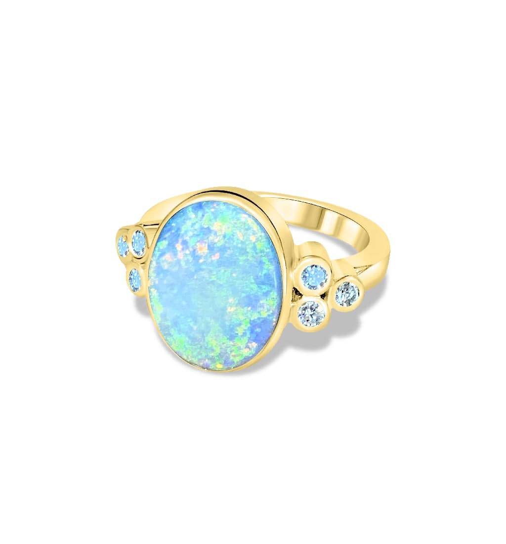 14kt Yellow Gold Black Opal and Diamond ring - Masterpiece Jewellery Opal & Gems Sydney Australia | Online Shop