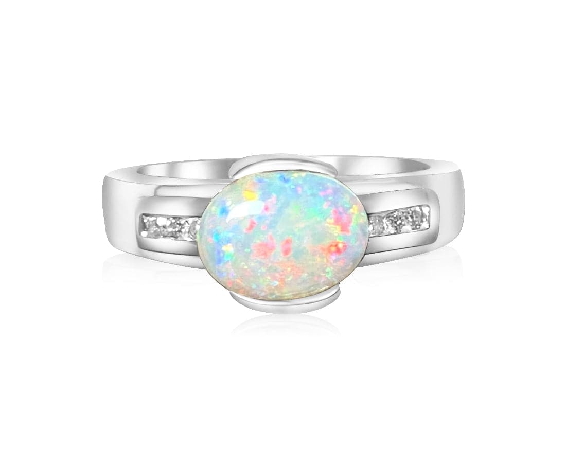 18kt White Gold Light Opal Fire and Diamond ring - Masterpiece Jewellery Opal & Gems Sydney Australia | Online Shop