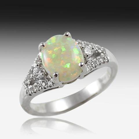 18kt White Gold Opal and Diamond ring - Masterpiece Jewellery Opal & Gems Sydney Australia | Online Shop