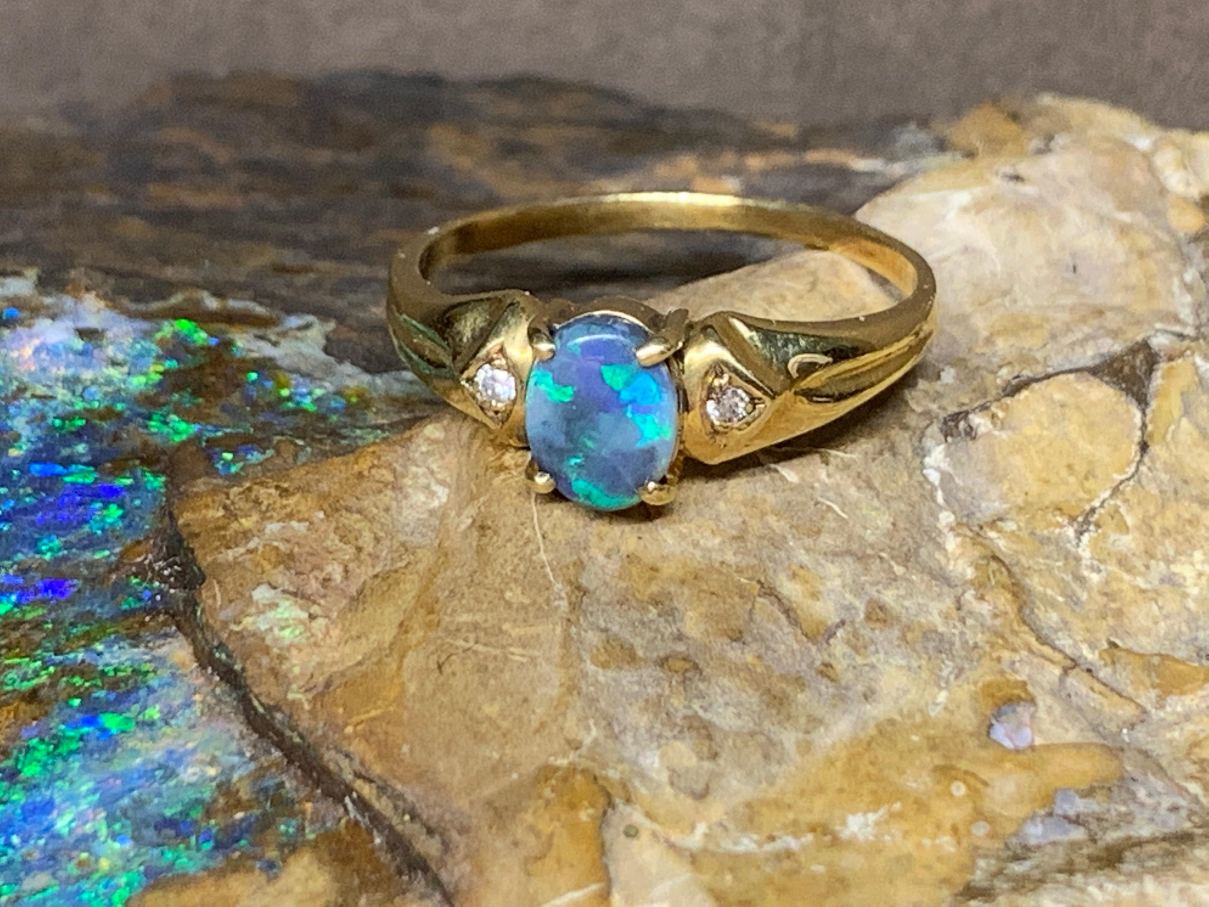 18kt Yellow Gold Black Opal and Diamond ring - Masterpiece Jewellery Opal & Gems Sydney Australia | Online Shop