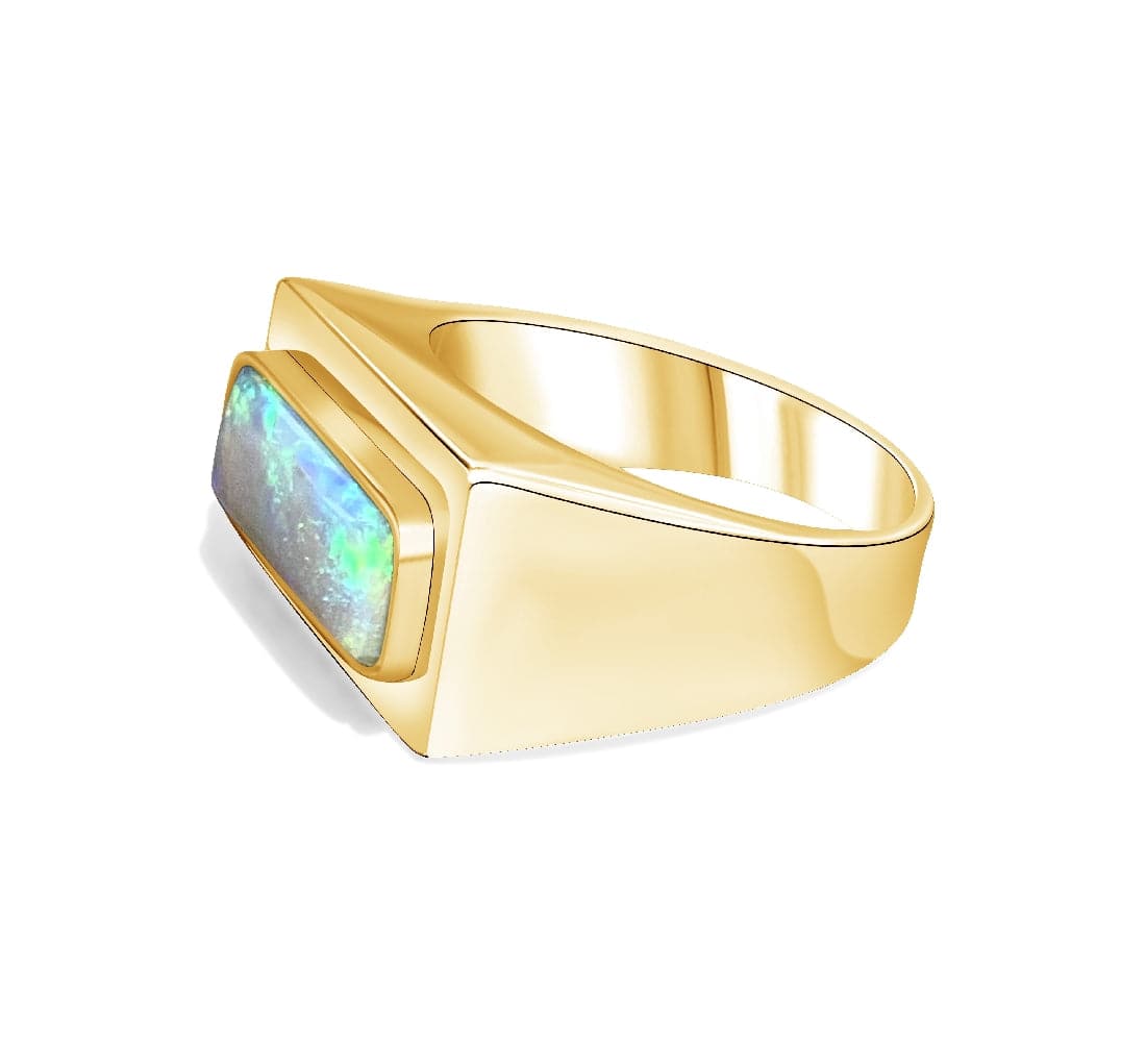 18kt Yellow Gold rectangle Black Opal ring - Masterpiece Jewellery Opal & Gems Sydney Australia | Online Shop