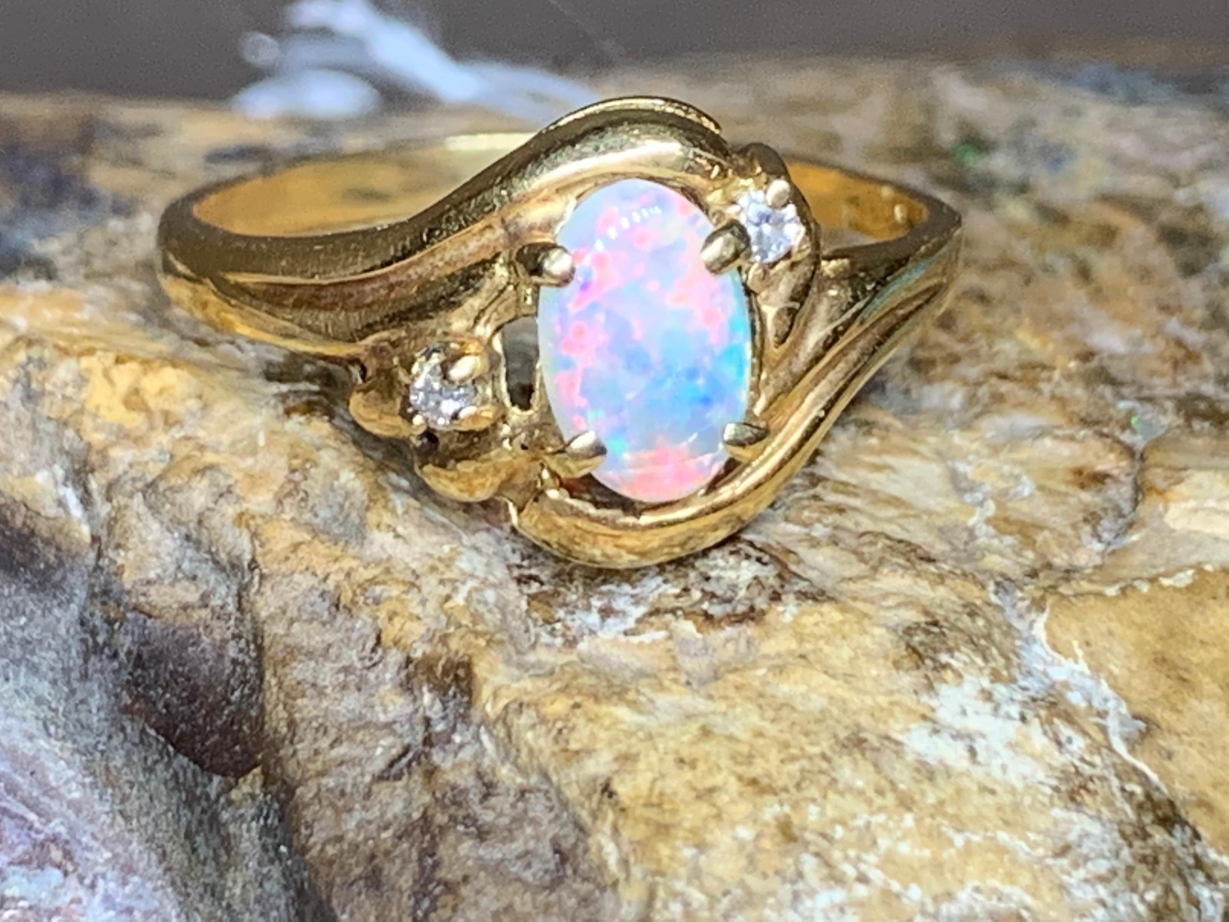 18kt Yellow Gold White Opal and Diamond ring - Masterpiece Jewellery Opal & Gems Sydney Australia | Online Shop