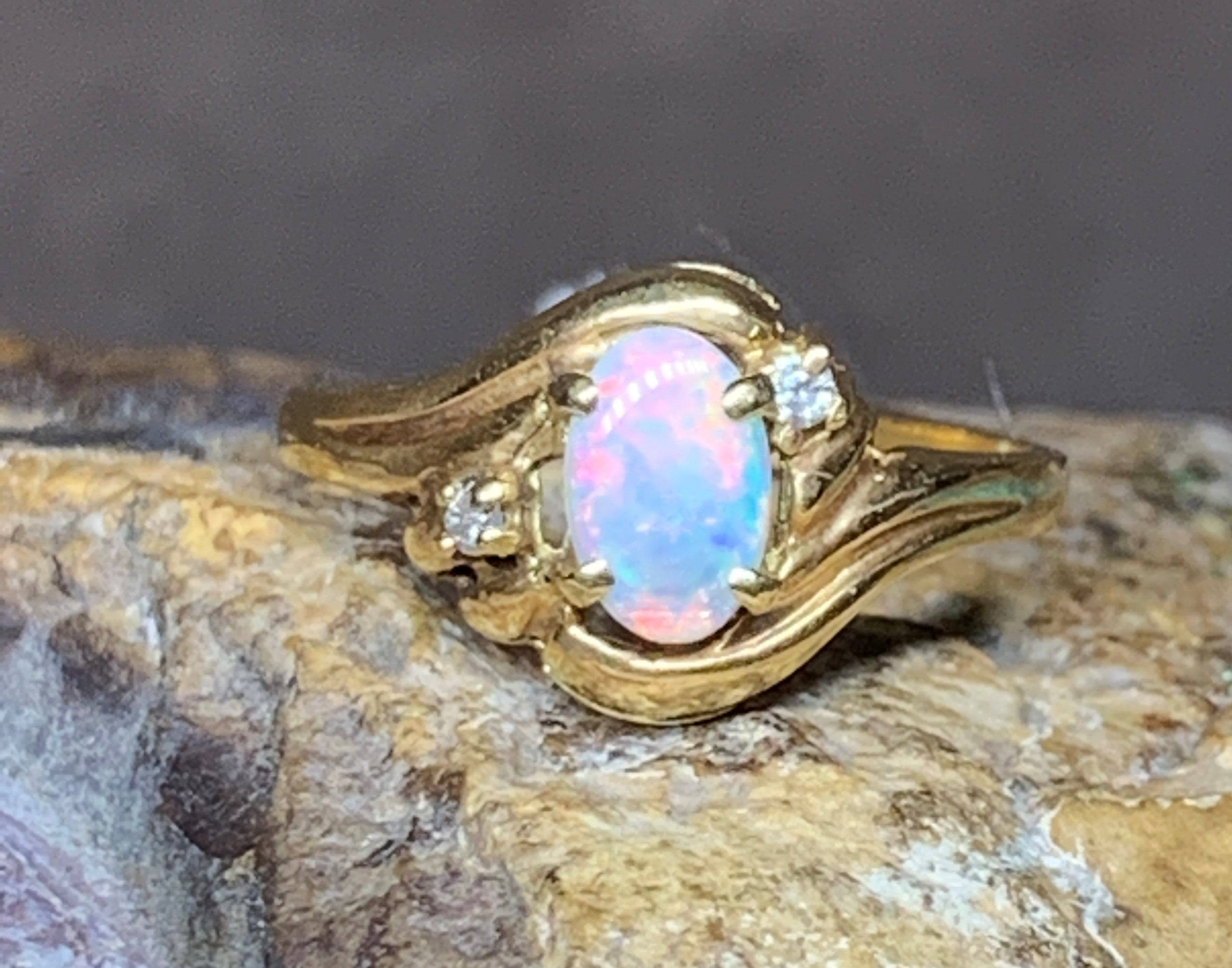 18kt Yellow Gold White Opal and Diamond ring - Masterpiece Jewellery Opal & Gems Sydney Australia | Online Shop