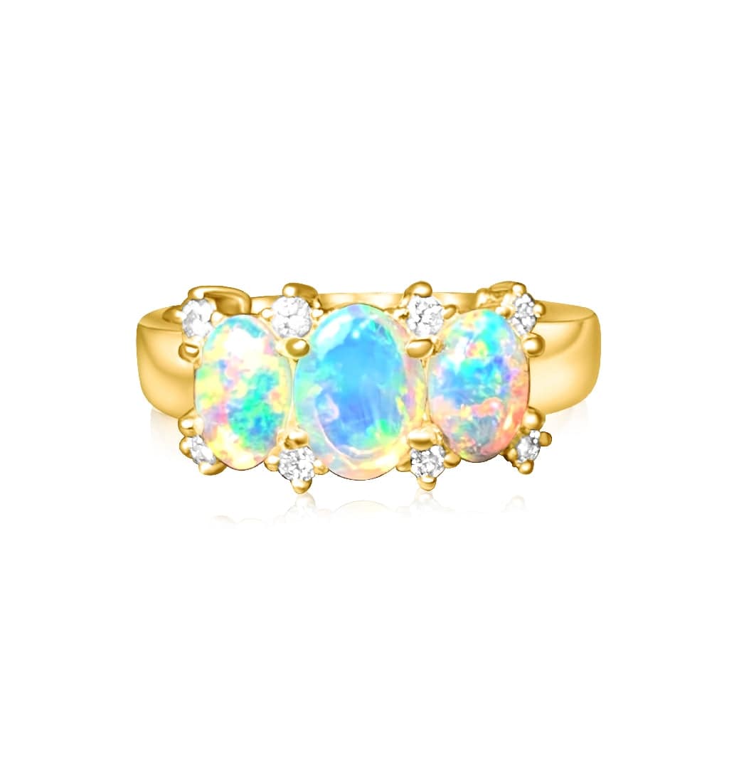 18kt Yellow Gold with Crystal Opal 1.1ct and Diamond 0.12 Ring - Masterpiece Jewellery Opal & Gems Sydney Australia | Online Shop