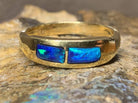 One 18kt Yellow Gold 2 Opal inlay bar band - Masterpiece Jewellery Opal & Gems Sydney Australia | Online Shop