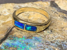 One 18kt Yellow Gold 2 Opal inlay bar band - Masterpiece Jewellery Opal & Gems Sydney Australia | Online Shop