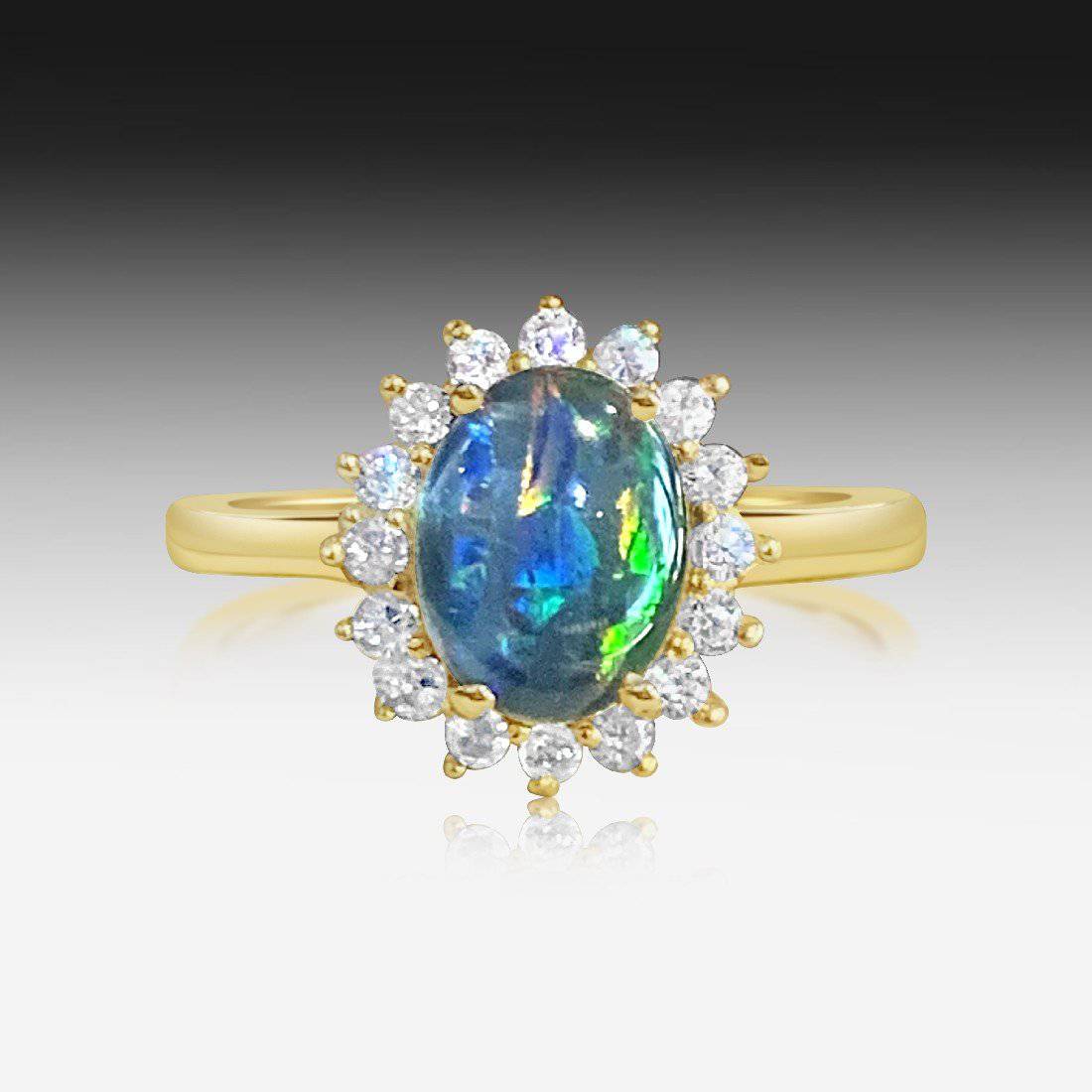 Sterling Silver Gold plated Opal triplet and cubic zirconia cluster ring - Masterpiece Jewellery Opal & Gems Sydney Australia | Online Shop