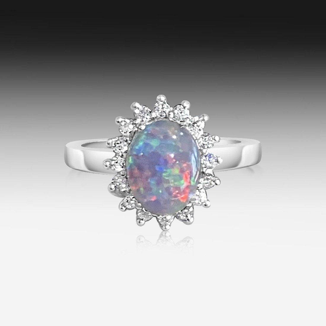 Sterling Silver Opal triplet cluster ring with cubic zirconias - Masterpiece Jewellery Opal & Gems Sydney Australia | Online Shop