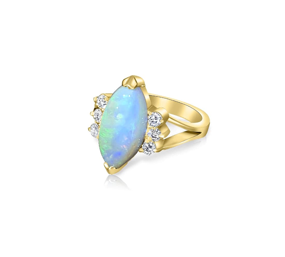 14kt Yellow Gold Marquise Opal and Diamond ring - Masterpiece Jewellery Opal & Gems Sydney Australia | Online Shop