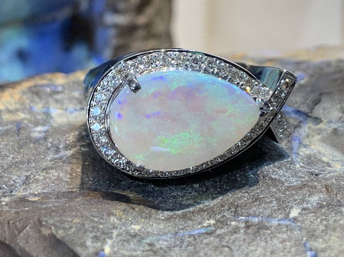 18kt White Gold Opal and Diamond ring - Masterpiece Jewellery Opal & Gems Sydney Australia | Online Shop