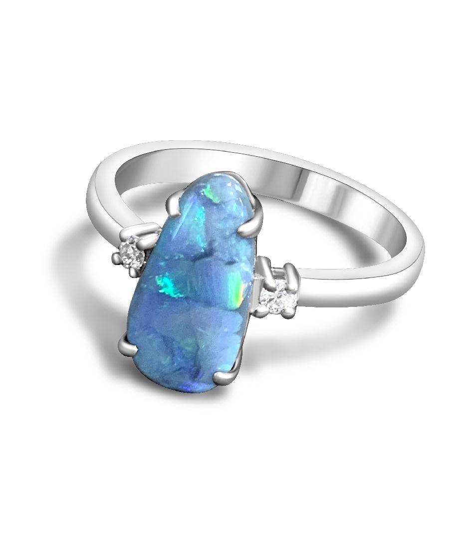 14kt White Gold Black Opal and diamond ring - Masterpiece Jewellery Opal & Gems Sydney Australia | Online Shop