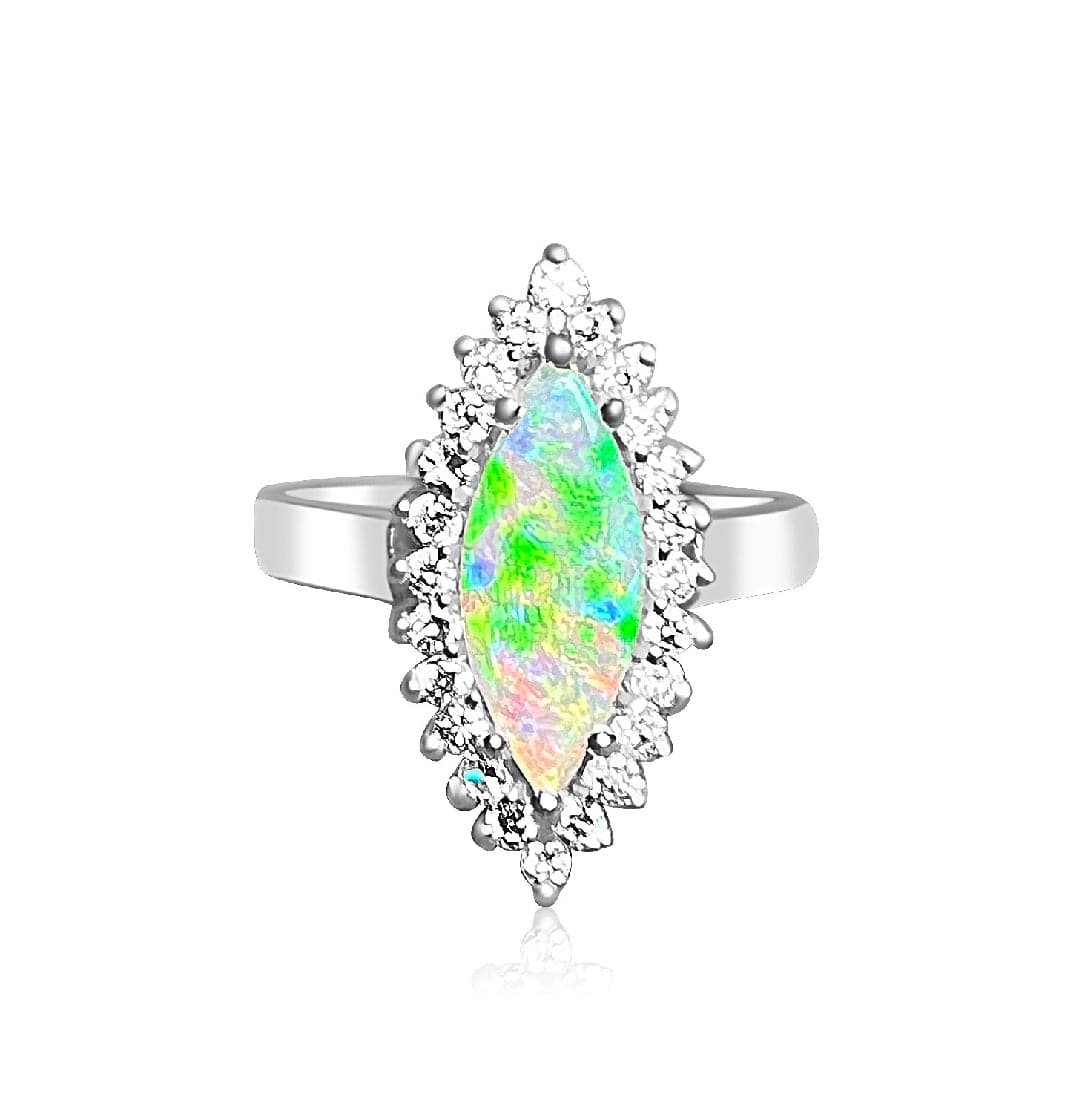 18kt White and Yellow Gold cluster Opal and DIamond ring - Masterpiece Jewellery Opal & Gems Sydney Australia | Online Shop