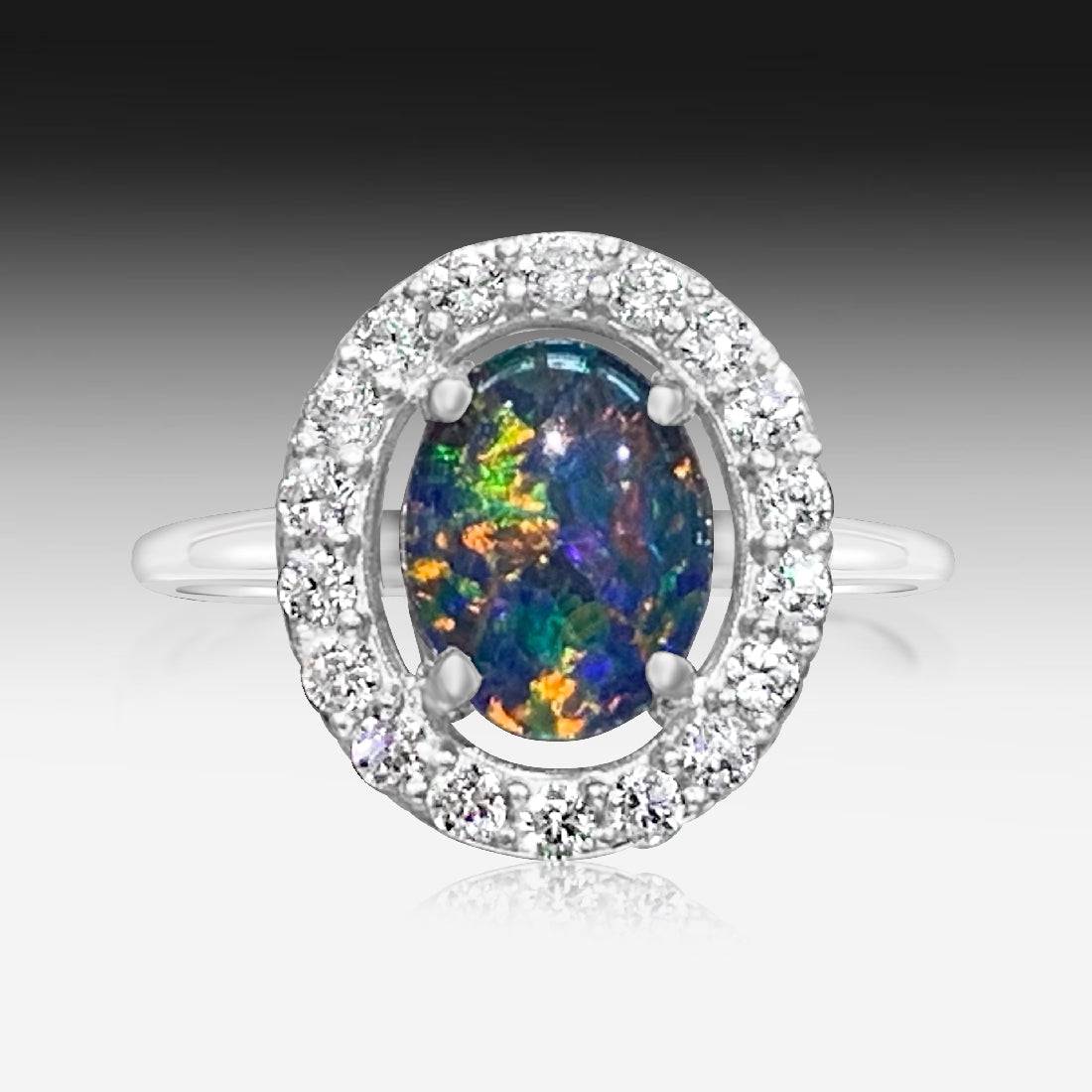 Sterling Silver Opal triplet Halo ring - Masterpiece Jewellery Opal & Gems Sydney Australia | Online Shop